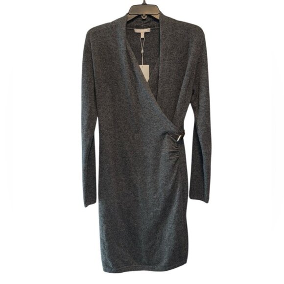 Neiman Marcus Cashmere Wrap Dress Charcoal Gray Size Large Luxurious Knit - Picture 1 of 7